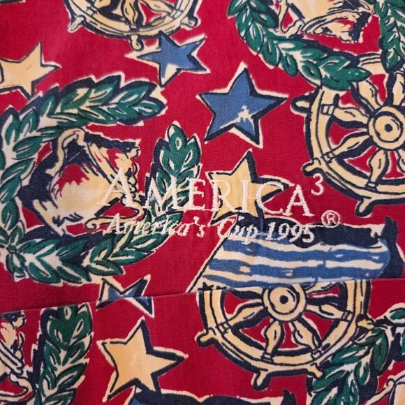 Vintage America's‎ Cup 1995 Short Sleeve Shirt Mens Large Red BD Baggies Cotton - Picture 4 of 8